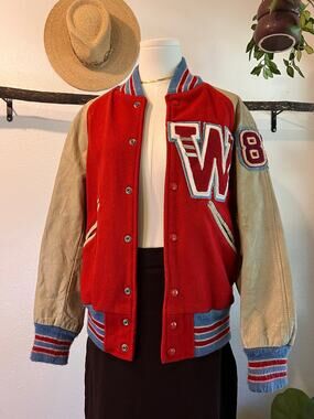 Vintage 1980s Campbell Genuine Leather Letterman Jacket Size Small Unisex USA